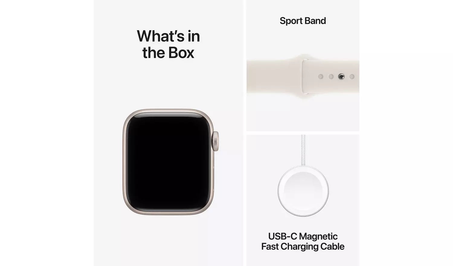 Lieferumfang: Smartwatch, Sport Band und USB-C Magnet-Ladekabel