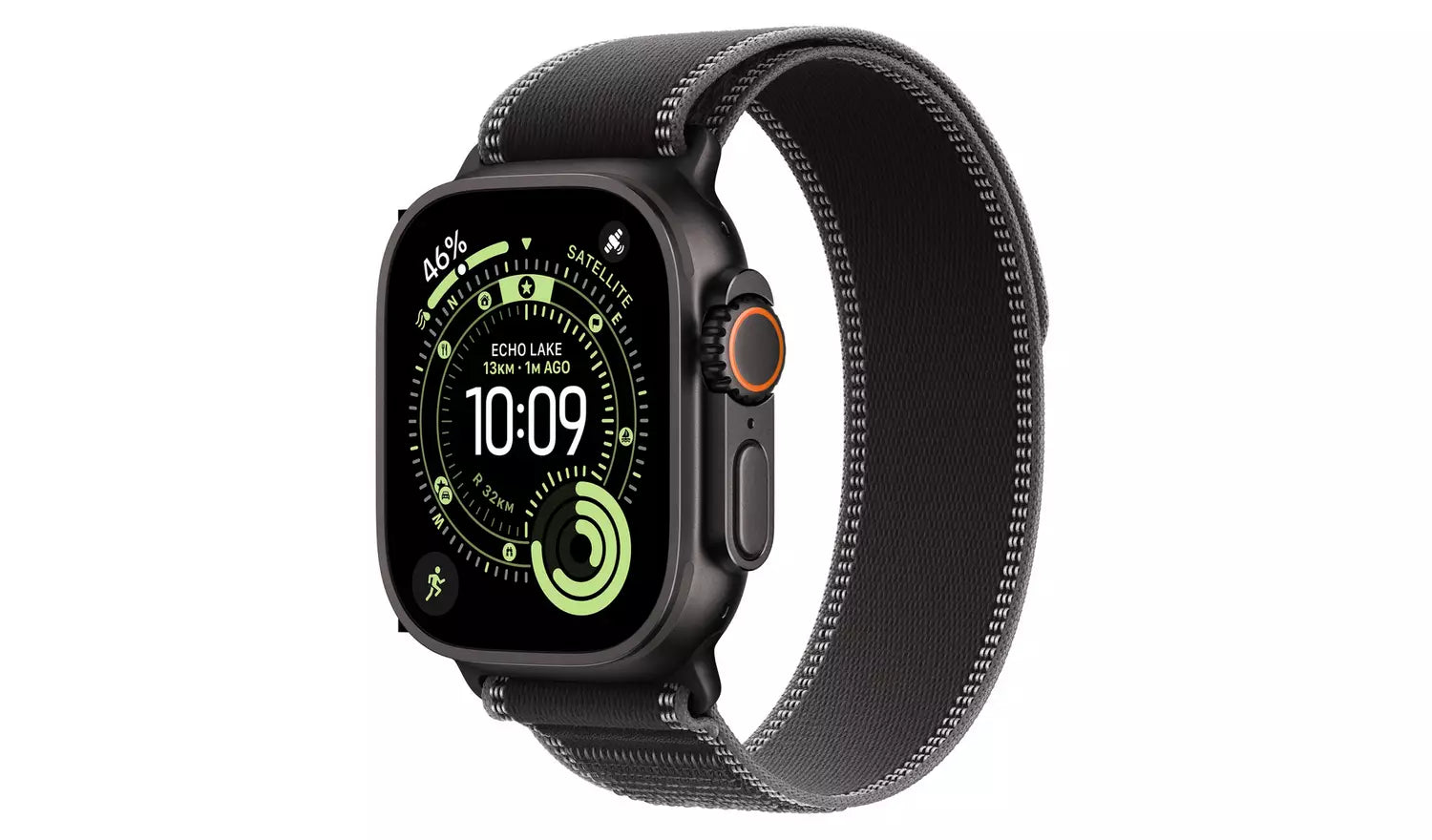 Apple Watch Ultra 3 49mm with charcoal Trail Loop strap, black case, GPS + Cellular