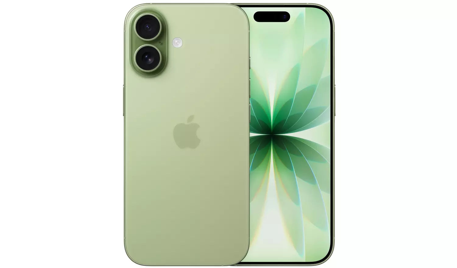 iPhone 17 5G (Sage) Rückseite mit Dual-Kamera-Modul und Apple-Logo