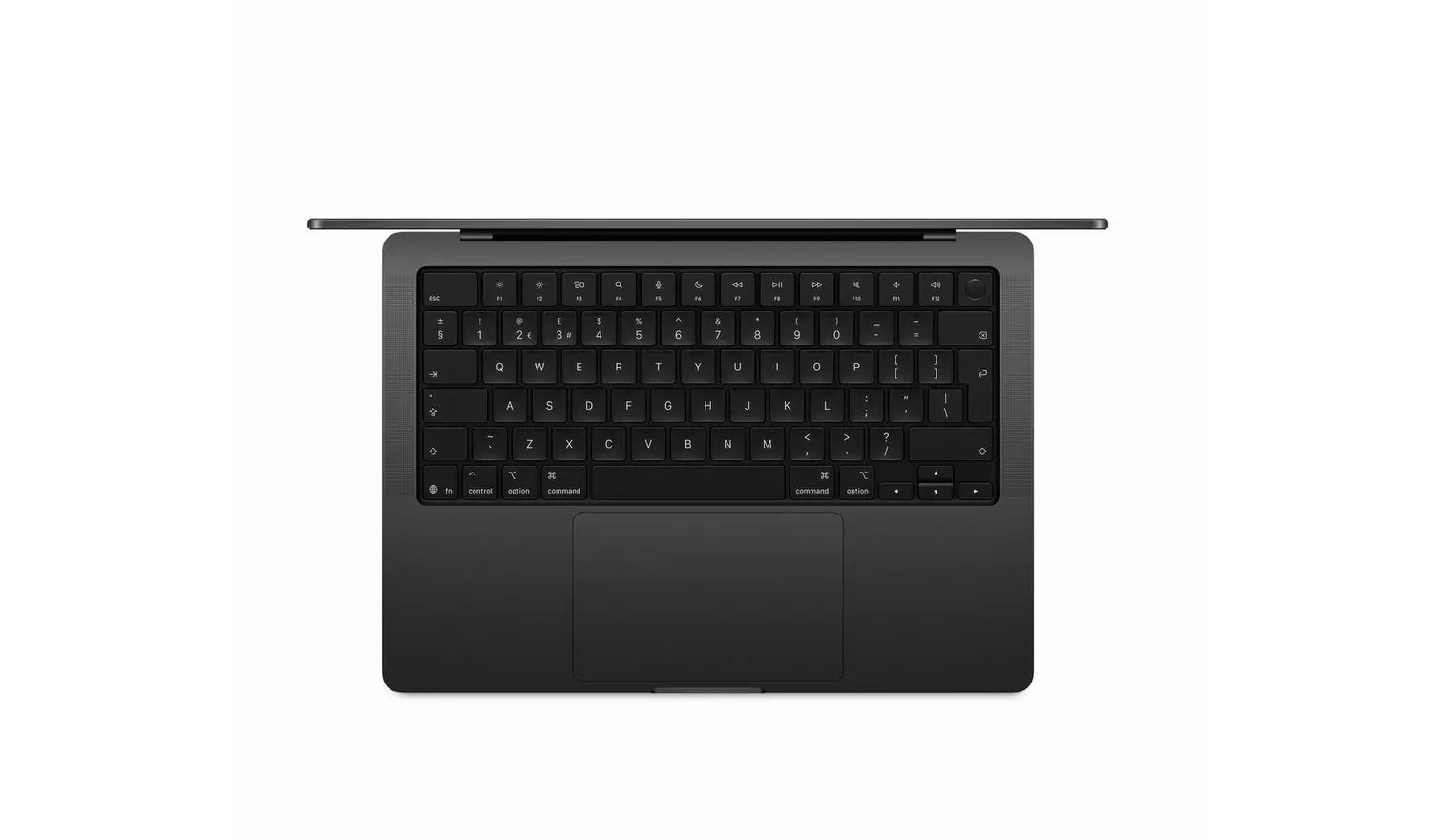 MacBook Pro 14.2 in Space Black, keyboard and trackpad top view