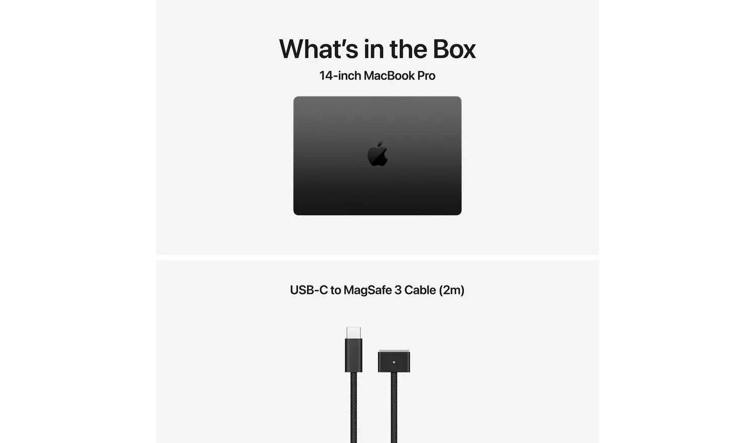 What's in the box for 14-inch MacBook Pro: laptop and USB-C to MagSafe cable