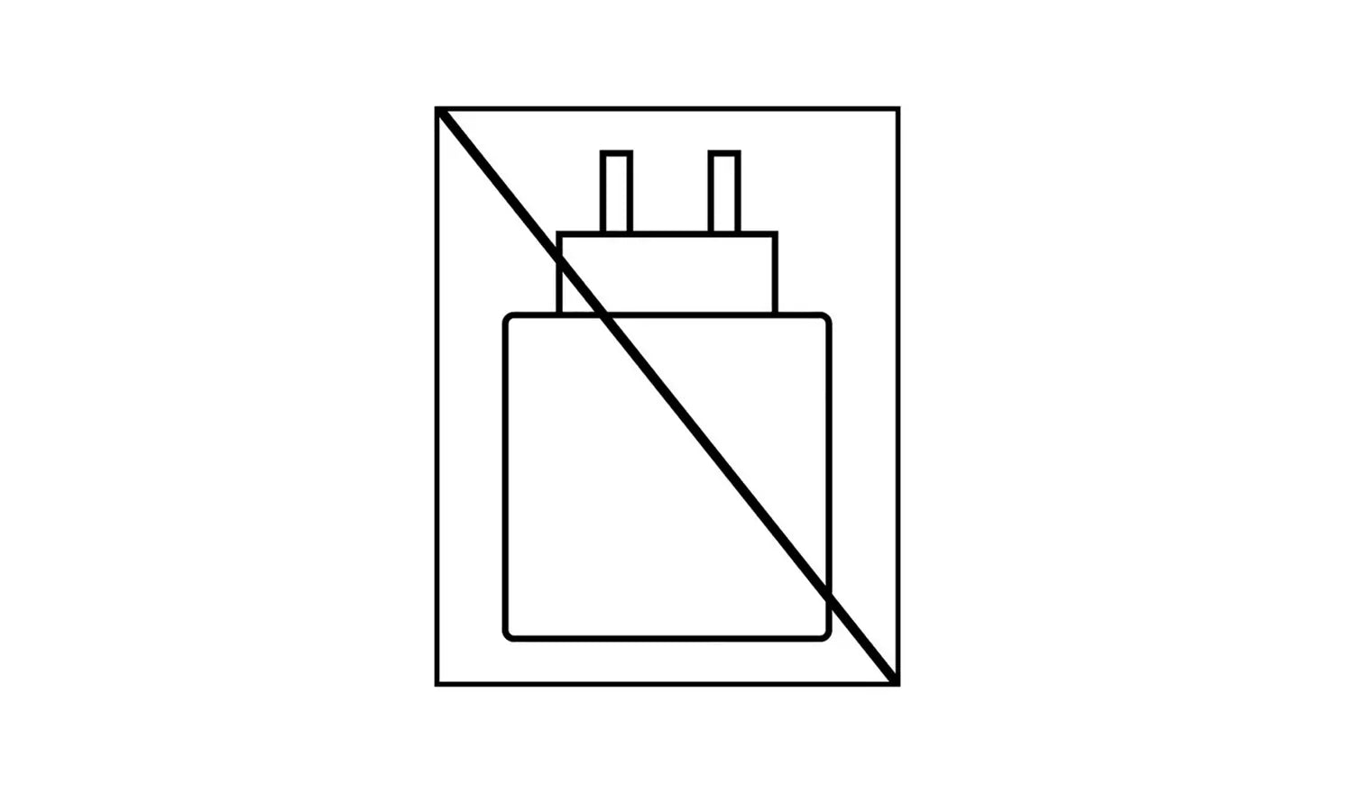 Device packaging icon with diagonal slash graphic