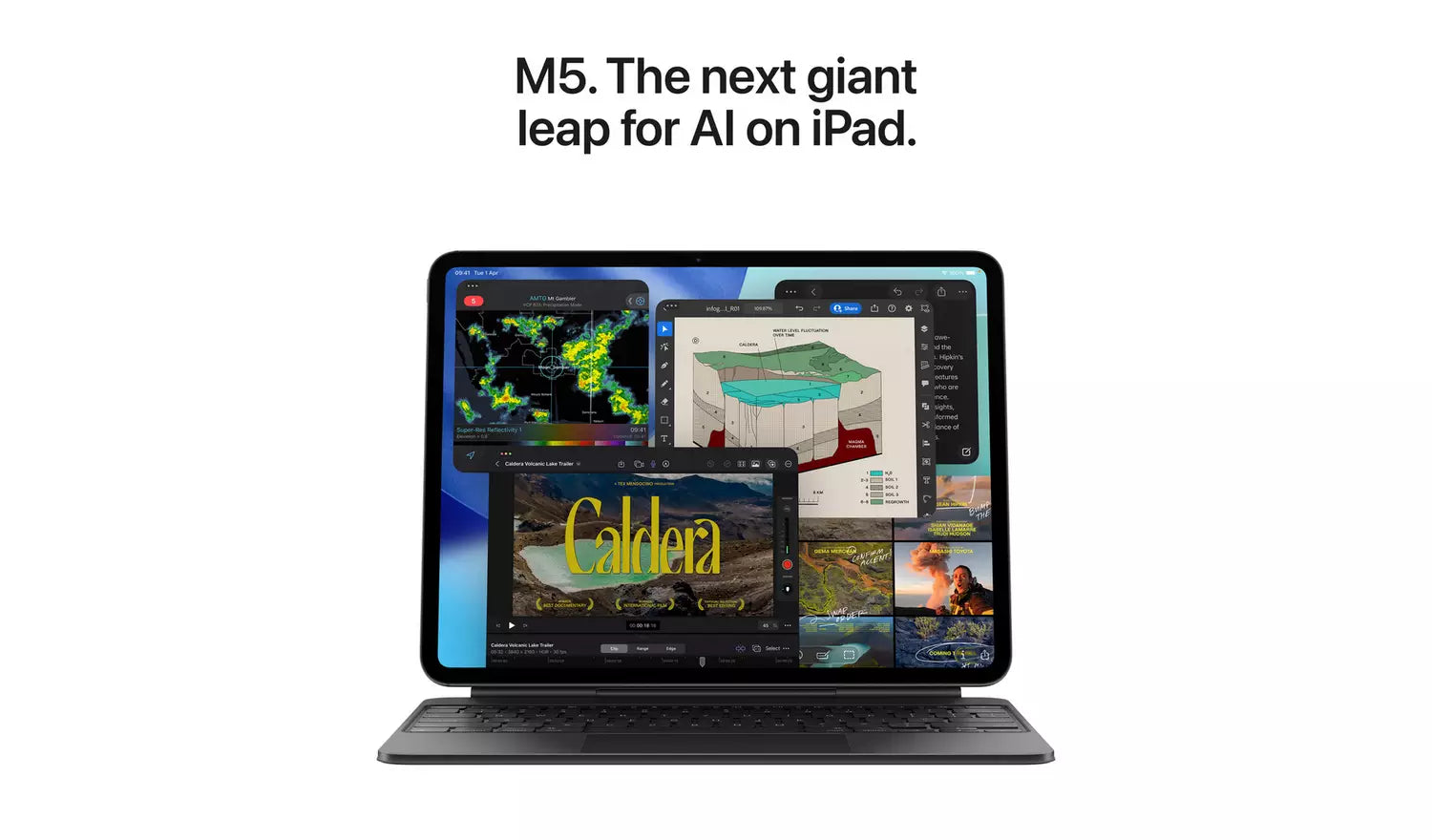 iPad Pro 11-Zoll auf Tastaturhülle, Display mit mehreren Apps