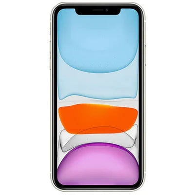 Unlocked iPhone 11 smartphone in white, front view with colorful display