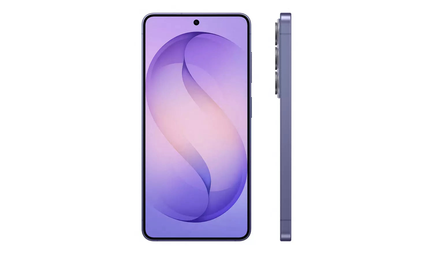 Galaxy S26 256GB front and side, violet smartphone with purple gradient display