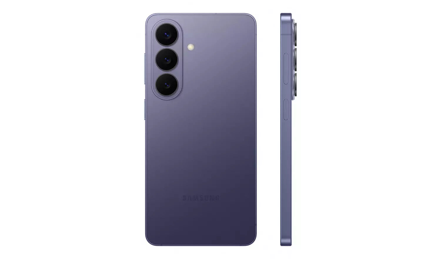 Galaxy S26 256GB back and side, cobalt violet phone with triple rear cameras