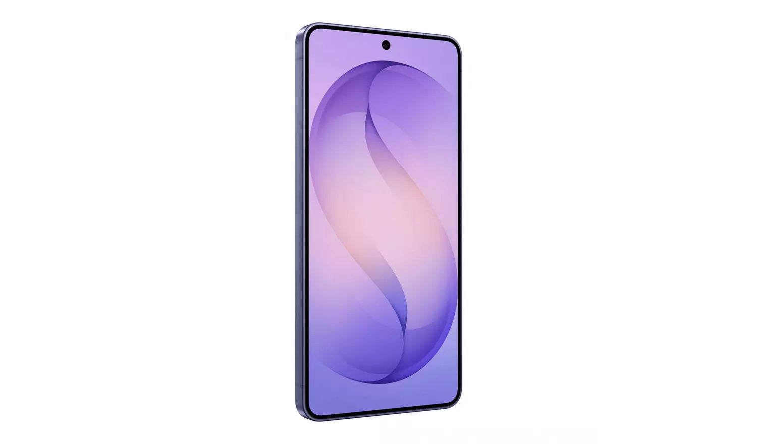 Samsung Galaxy S26 5G smartphone front view, dark bezel and purple wallpaper