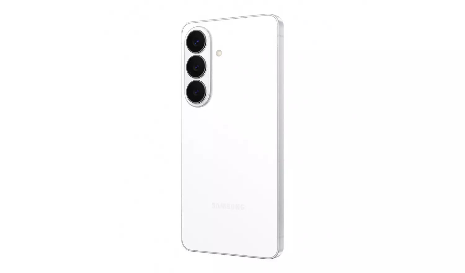 Galaxy S26 5G smartphone back, white color with triple camera array