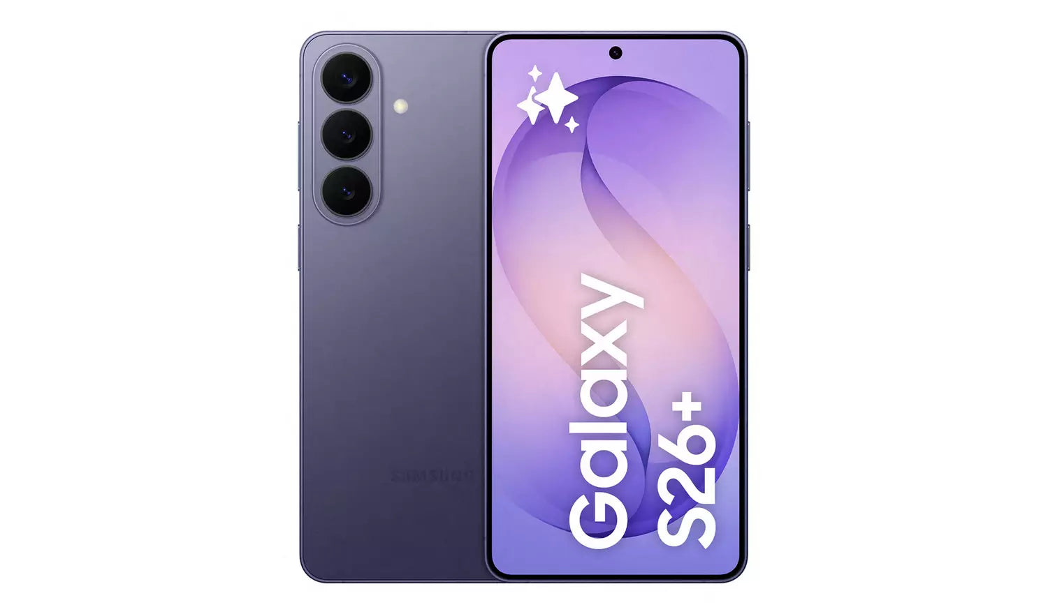 Galaxy S26+ 5G in Cobalt Violet, 256GB, front screen and triple-lens rear camera