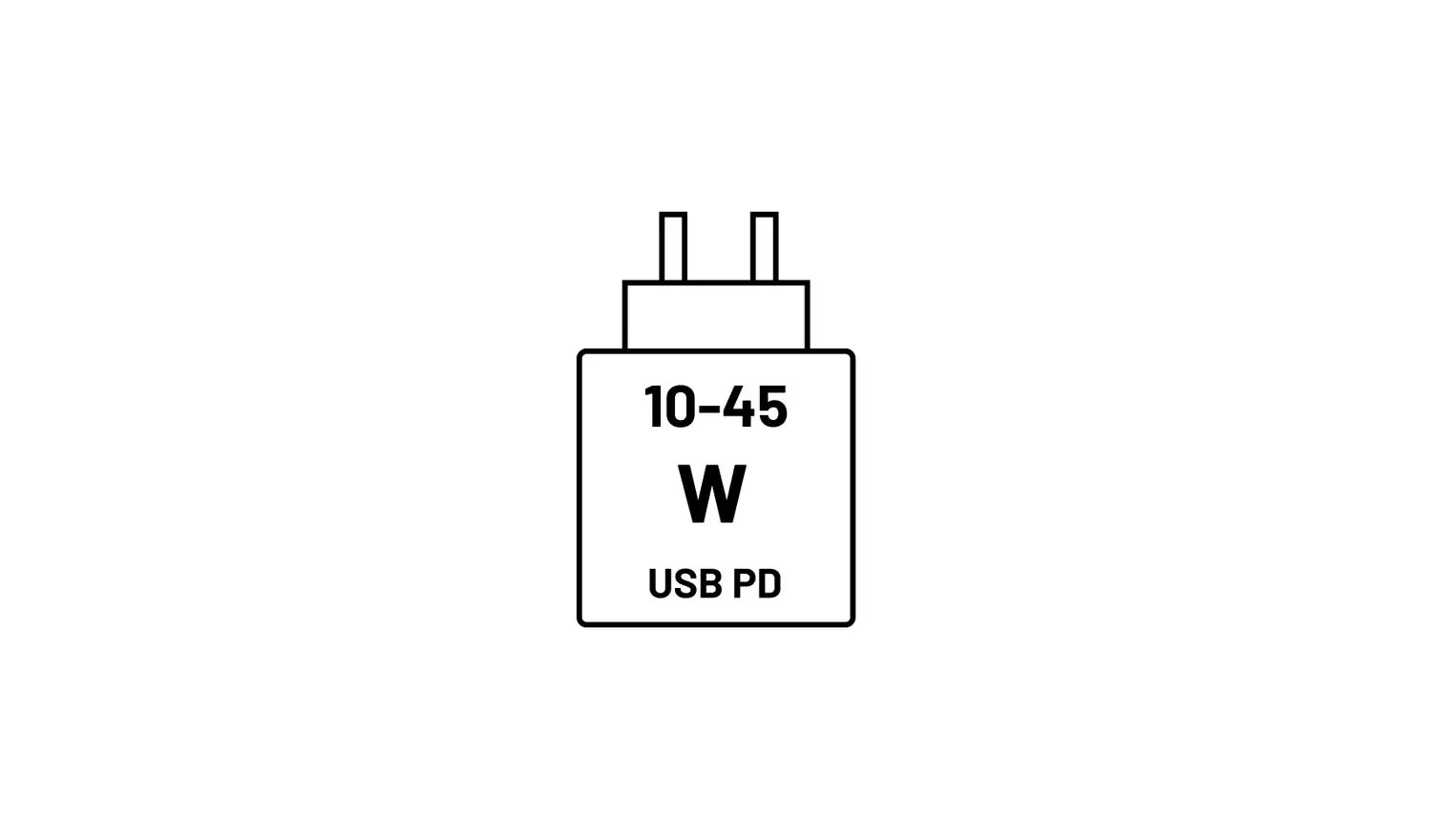 10–45W USB PD charger icon with two-pin plug