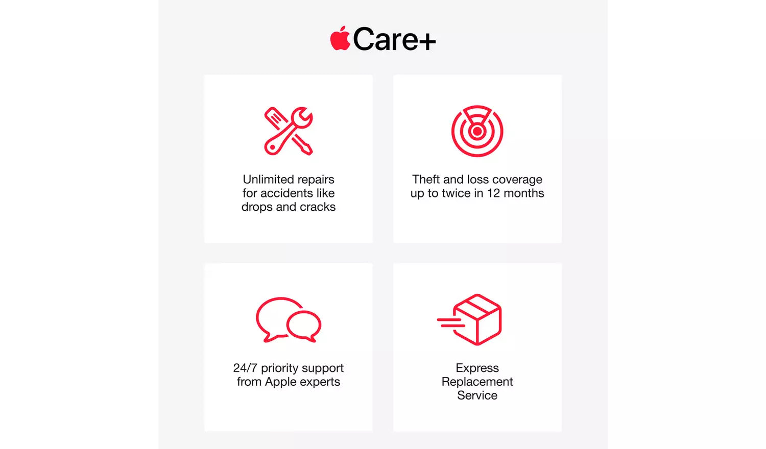 AppleCare+ Service: Reparatur- und Diebstahl-/Verlustschutz Symbole