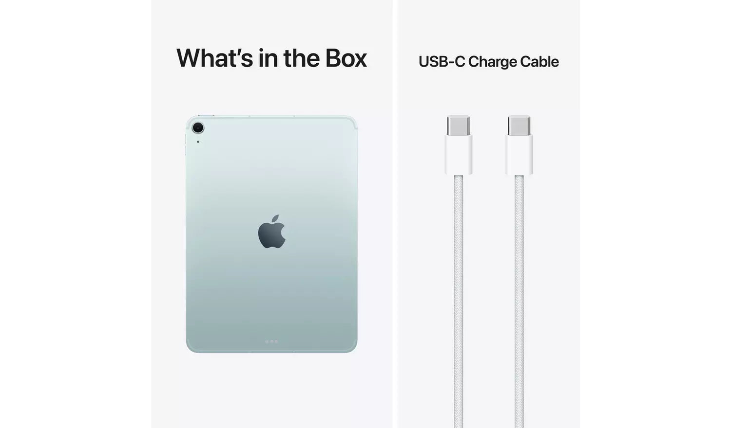iPad Air 11-inch Blue tablet back shown with USB-C charge cable