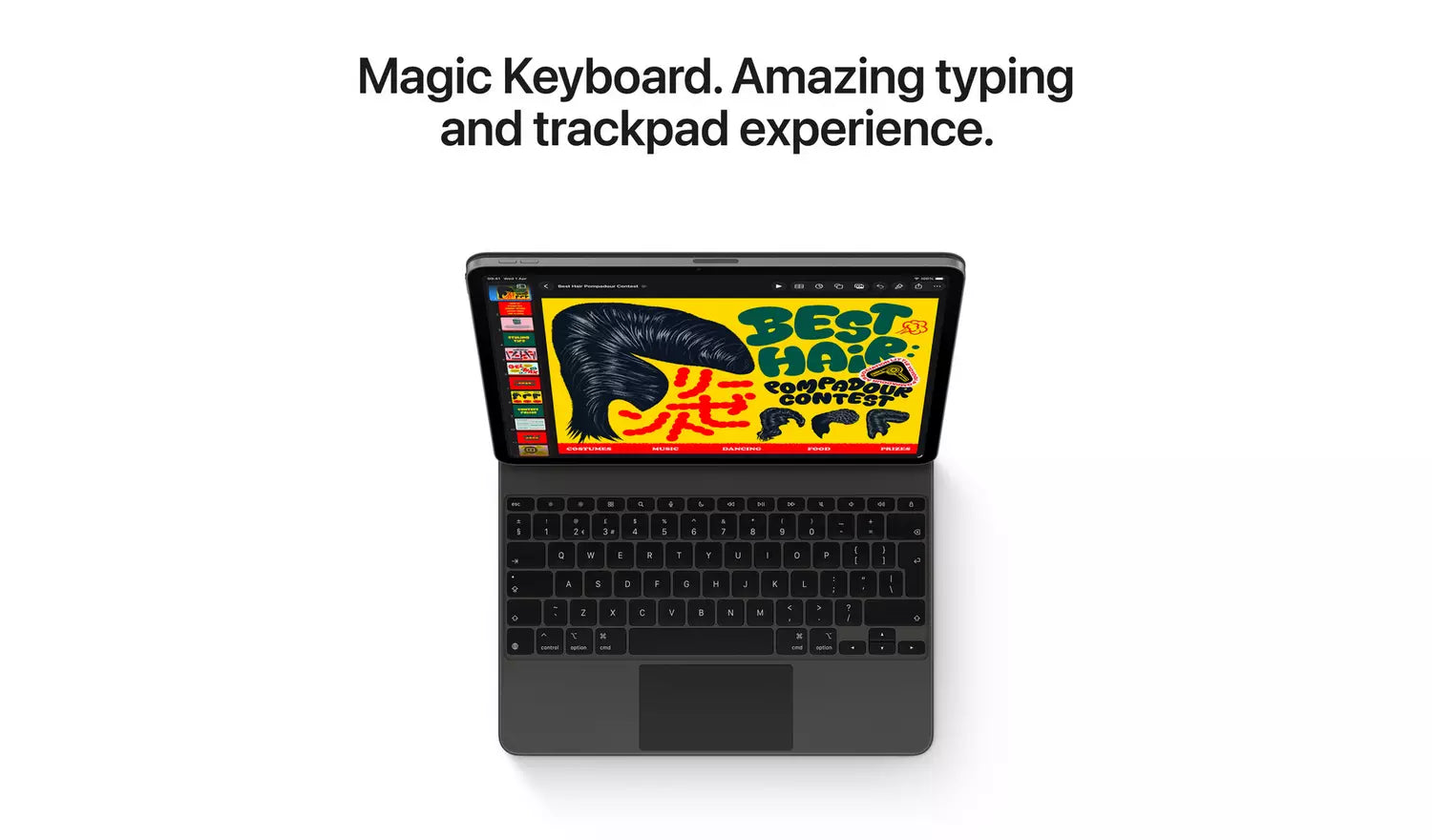 iPad Air 11-inch tablet with attached keyboard showing colorful game screen