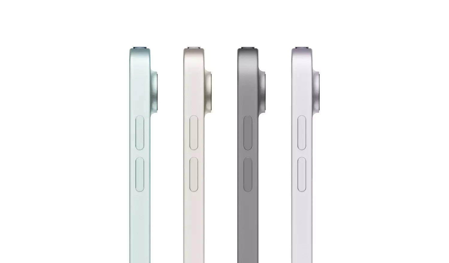iPad Air tablet color options shown from the side with buttons on backs