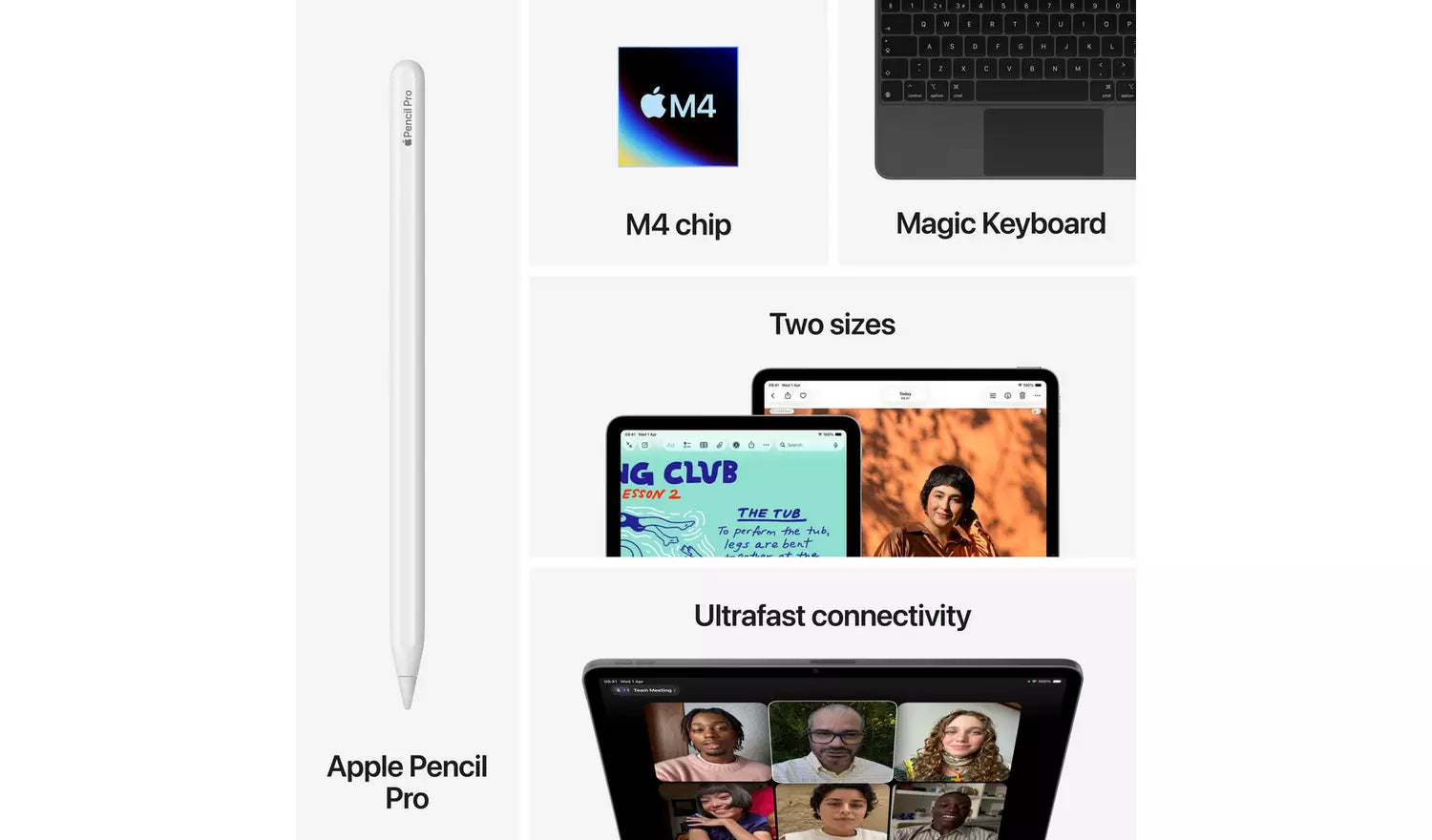 iPad Air M4 11-inch tablet shown with accessories icons and thumbnails