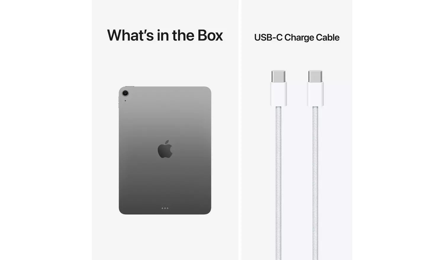 iPad Air tablet back and two USB-C charge cables shown together