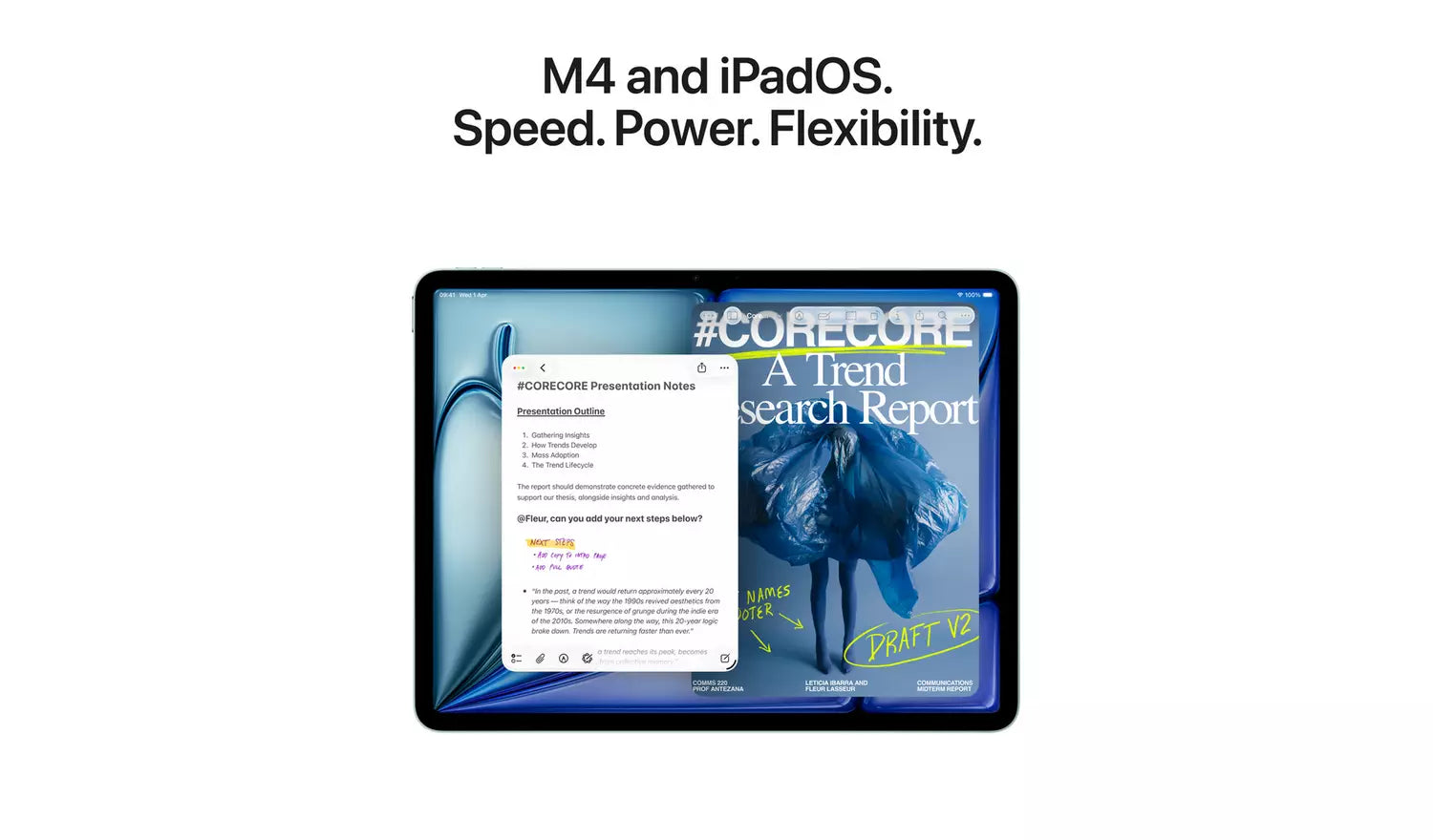 iPad Air M4 11-inch (2026) tablet in Blue with colorful app screen
