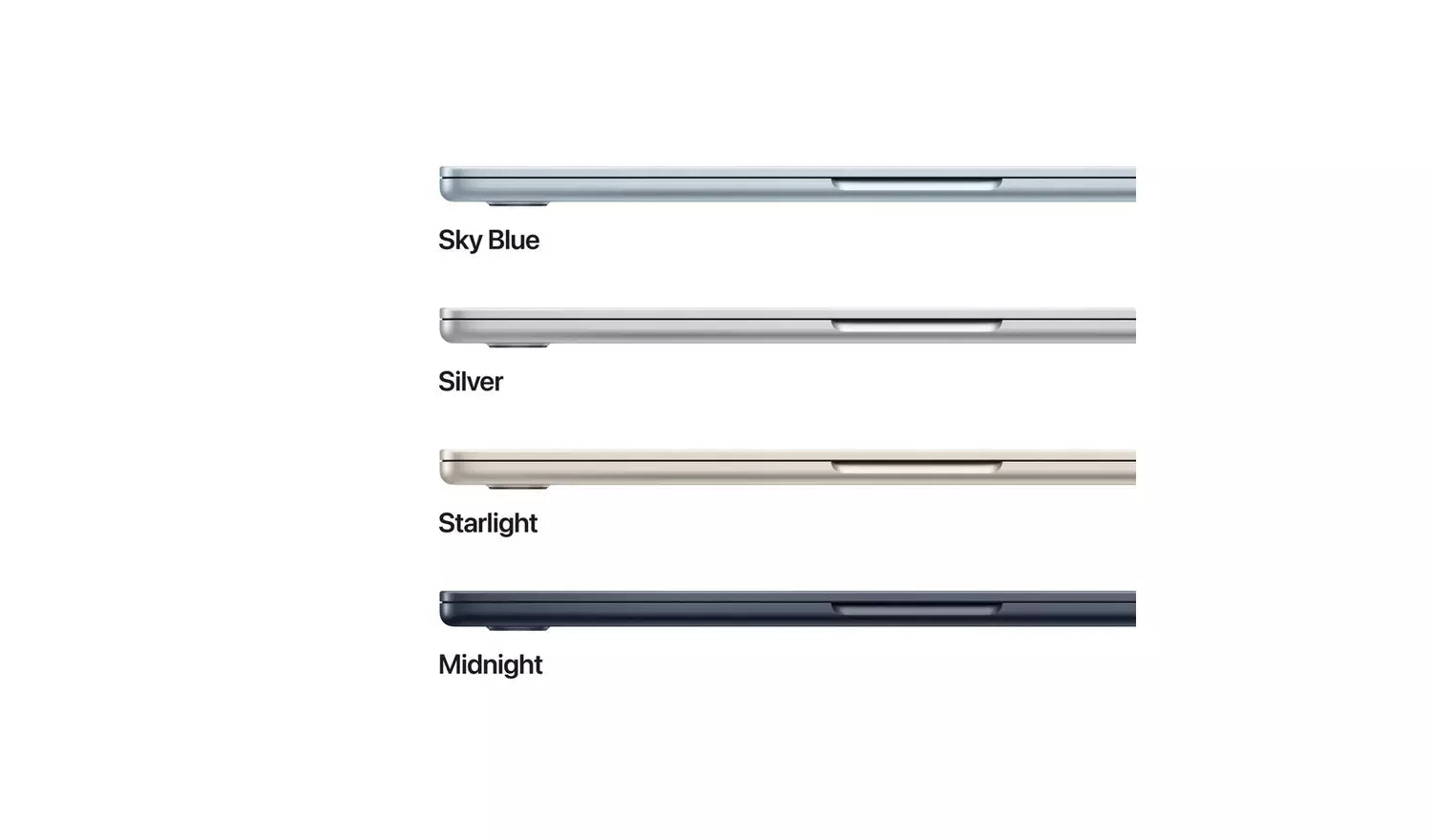 MacBook Air 13-inch color options: Sky Blue, Silver, Starlight, Midnight
