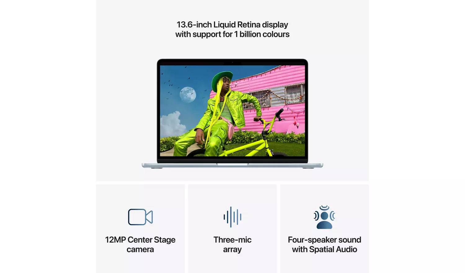 MacBook Air with 13.6-inch Liquid Retina display and feature icons