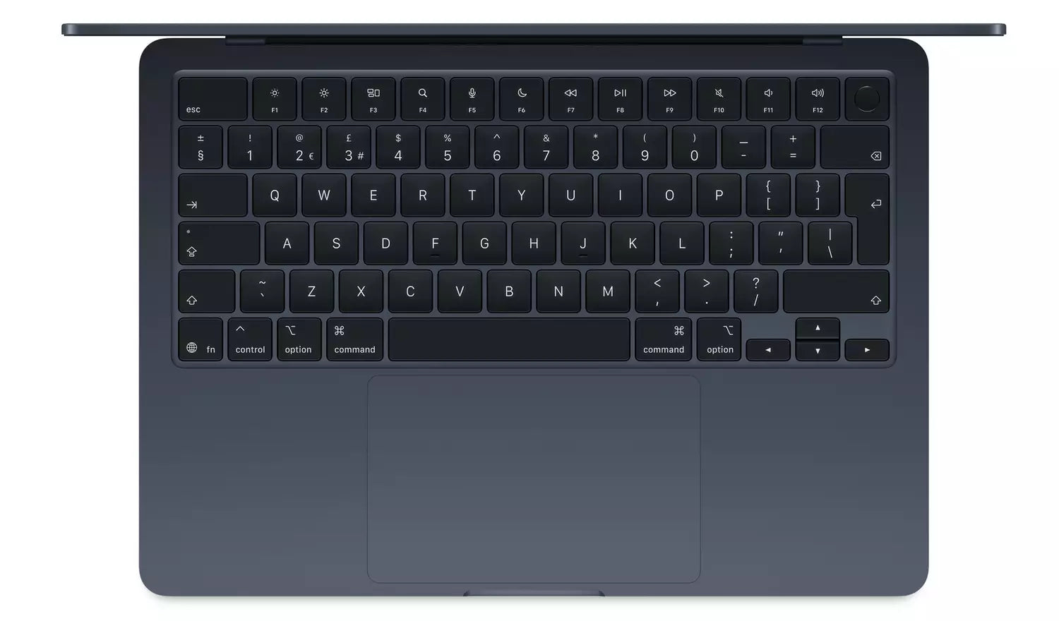 MacBook Air keyboard and trackpad, top view