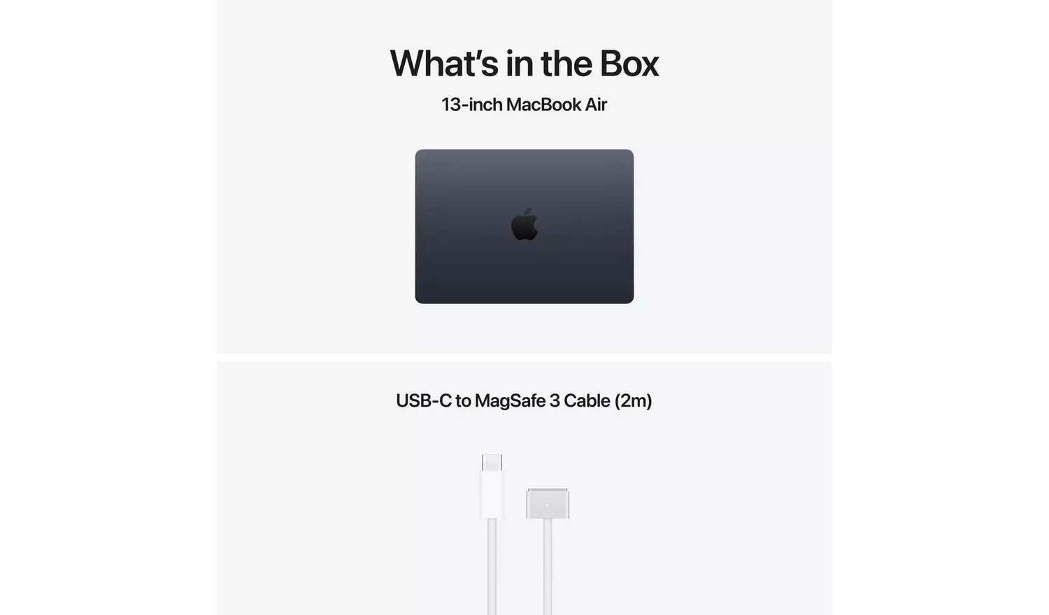 In the box: 13-inch MacBook Air and USB‑C to MagSafe 3 cable