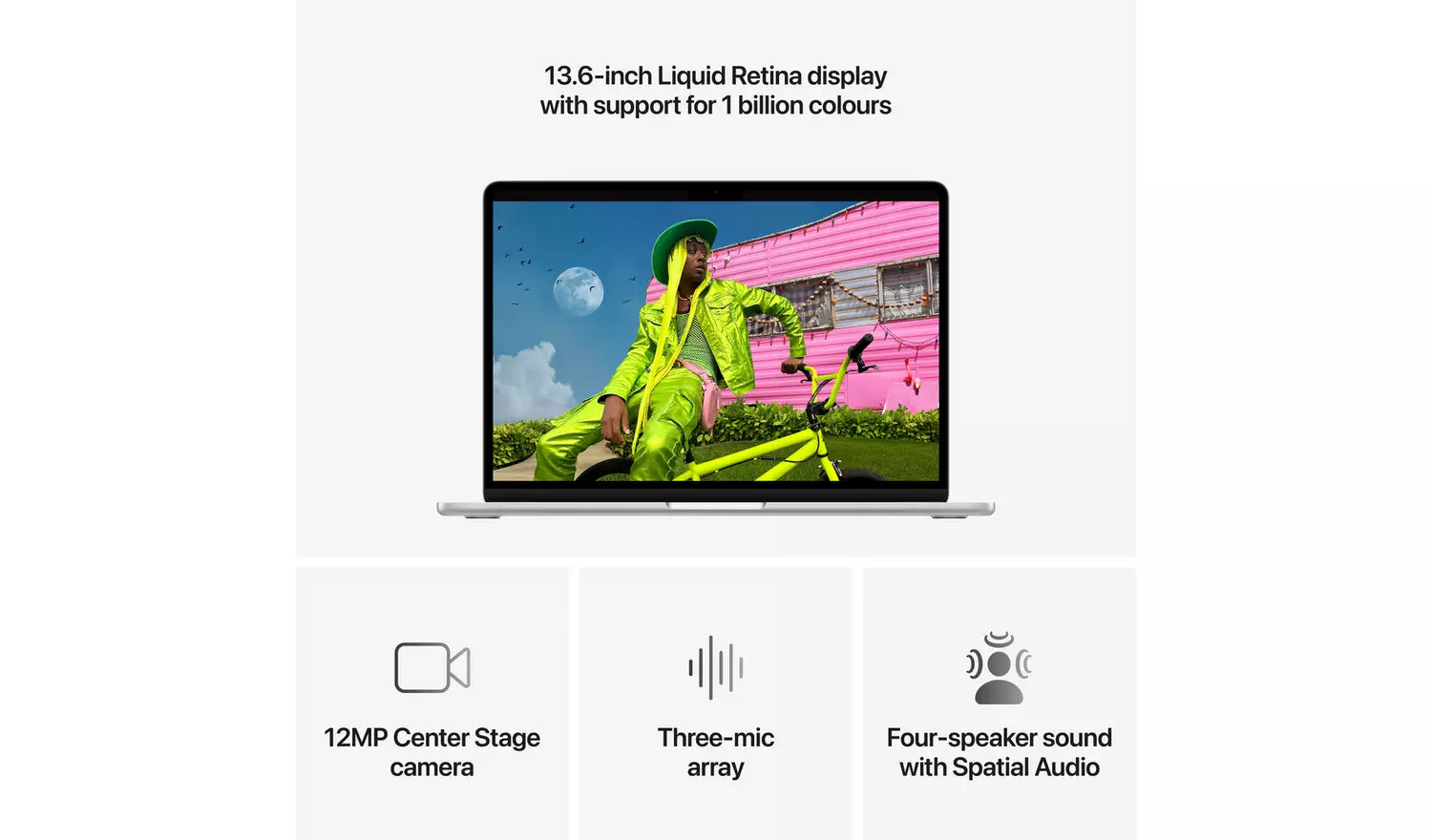 13.6-inch Liquid Retina MacBook Air features: 12MP camera, 4-speaker sound