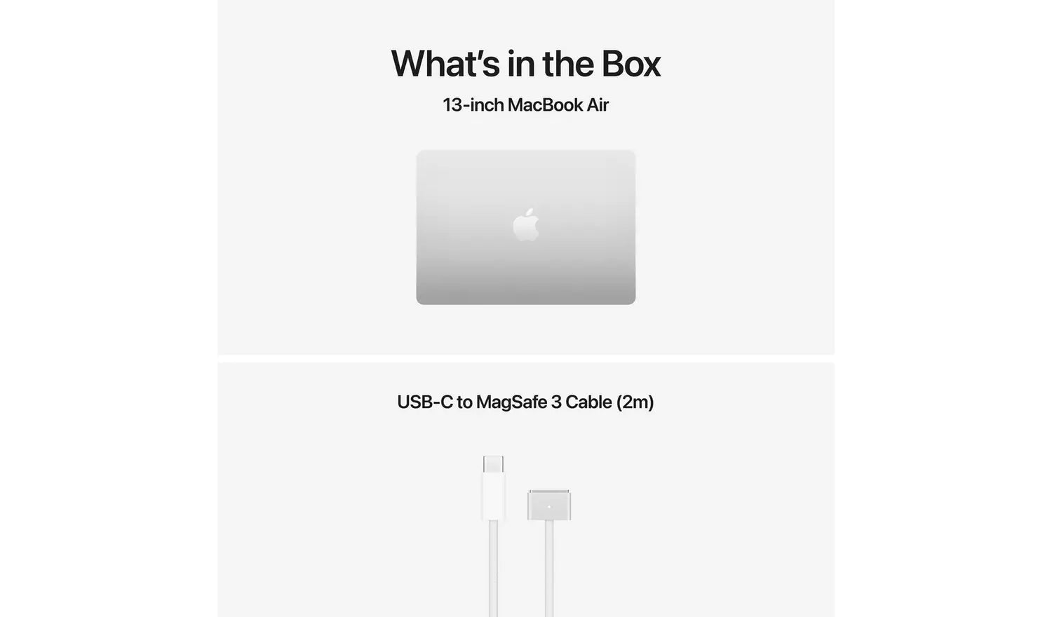MacBook Air 13-inch box contents diagram with laptop and accessories