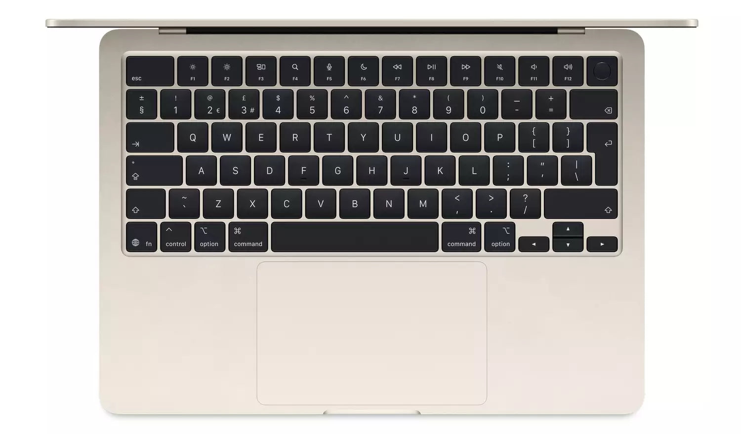 MacBook Air keyboard and trackpad with full-size layout