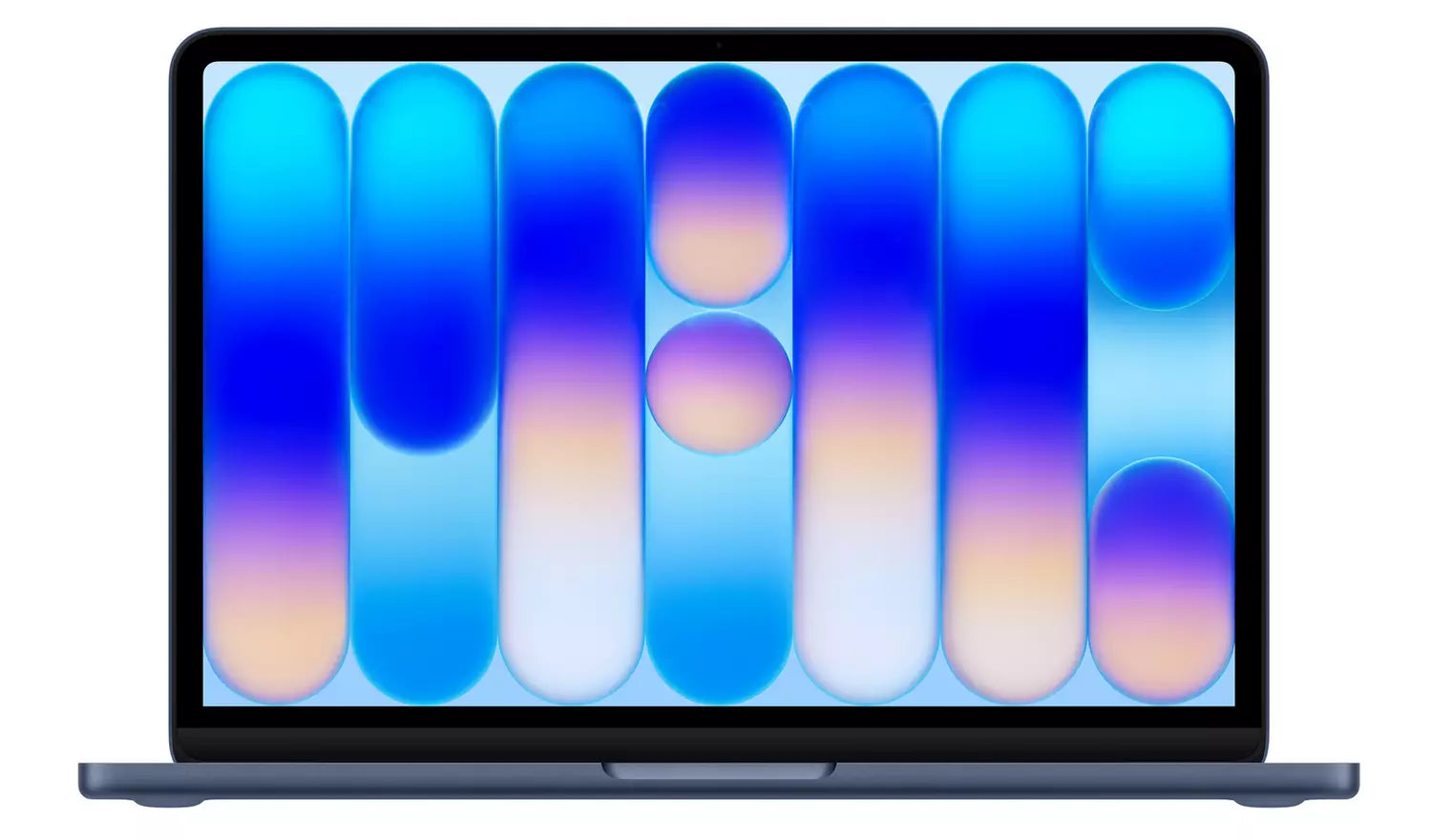 13-inch laptop with blue screen wallpaper, front view