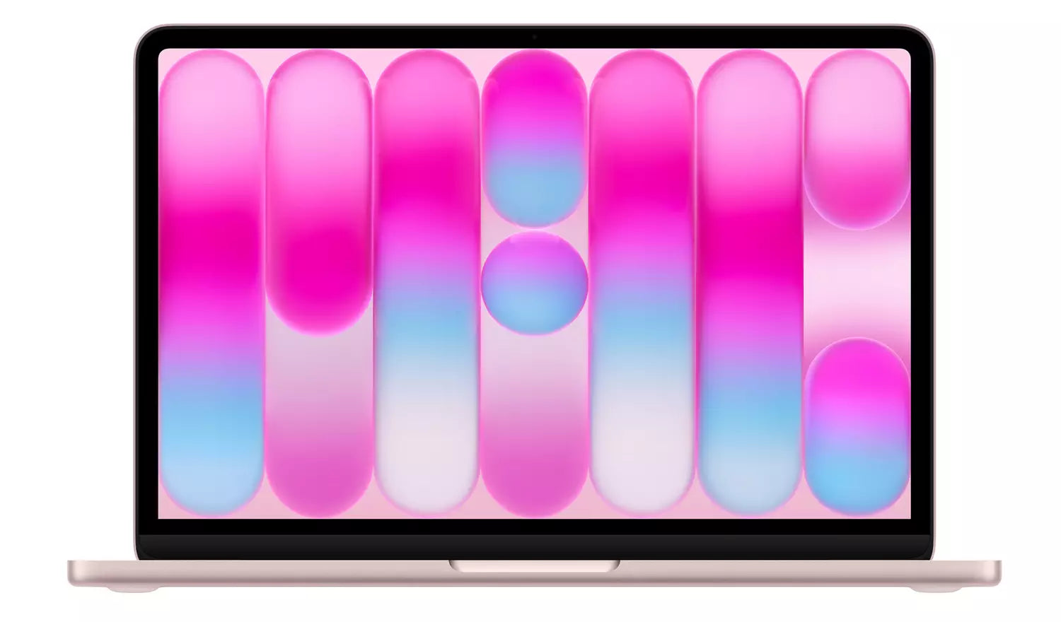 13-inch laptop with pink screen wallpaper, front view