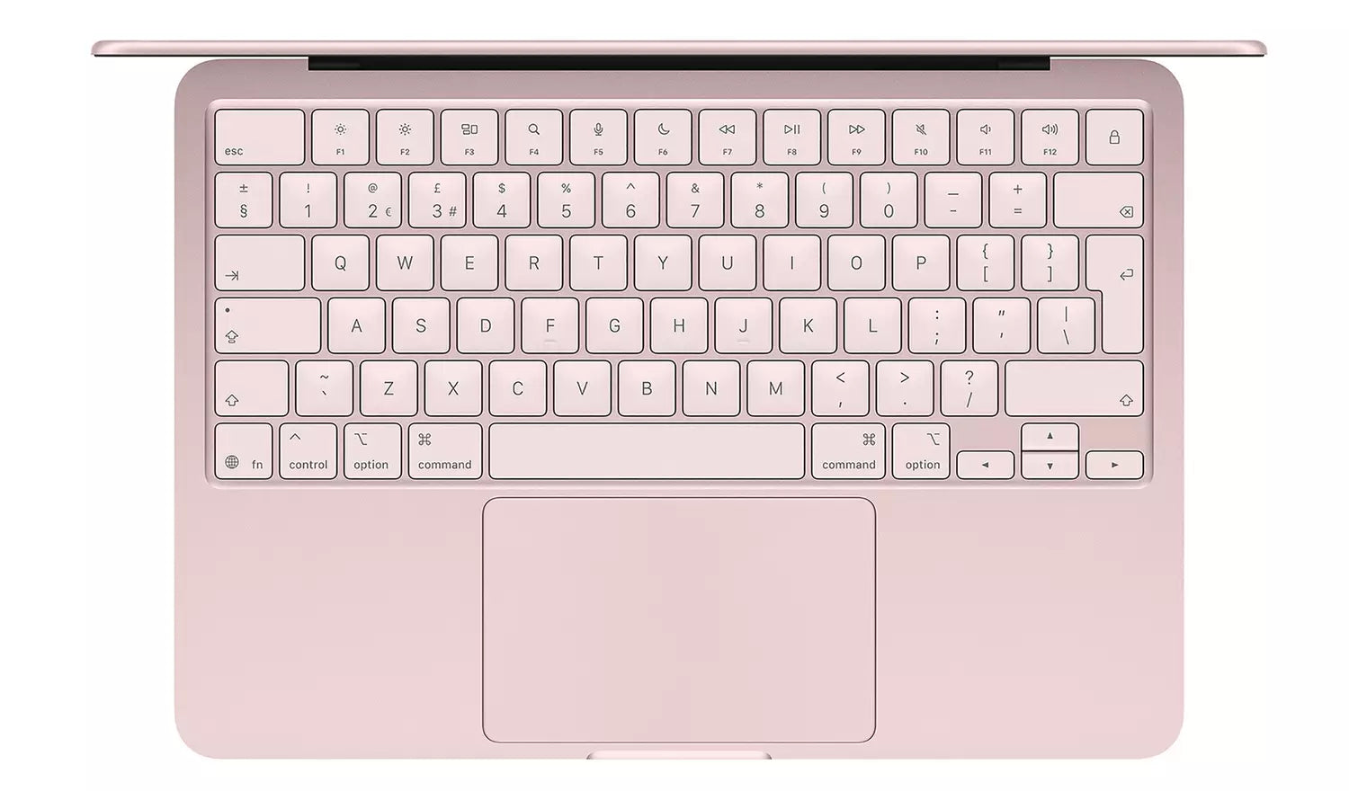 Pink keyboard and trackpad, top view