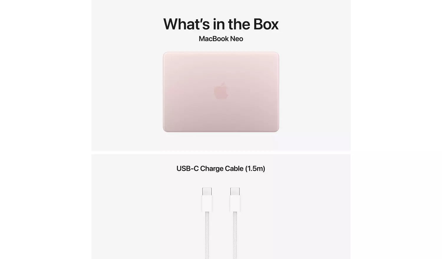 MacBook Neo box and USB‑C charging cable
