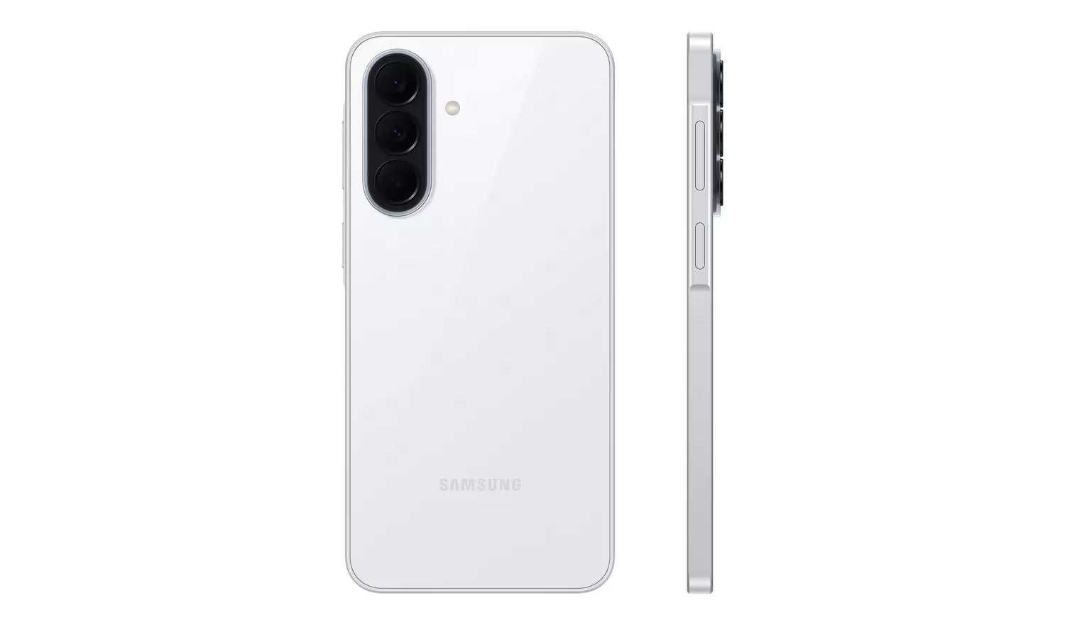 Smartphone Samsung Galaxy A37 5G con parte trasera blanca y doble cámara vertical