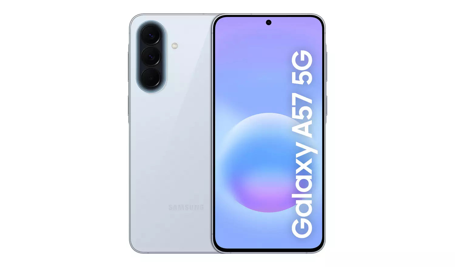Galaxy A57 5G 256GB smartphone in Icyblue, front view with 5G wallpaper