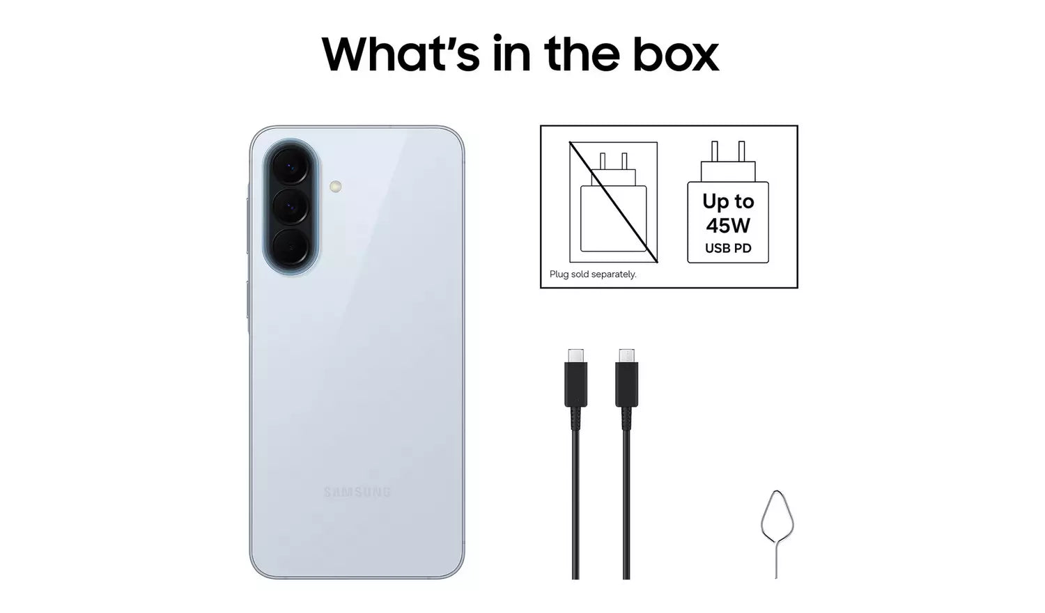 Galaxy A57 5G 256GB smartphone back with charging cable accessories
