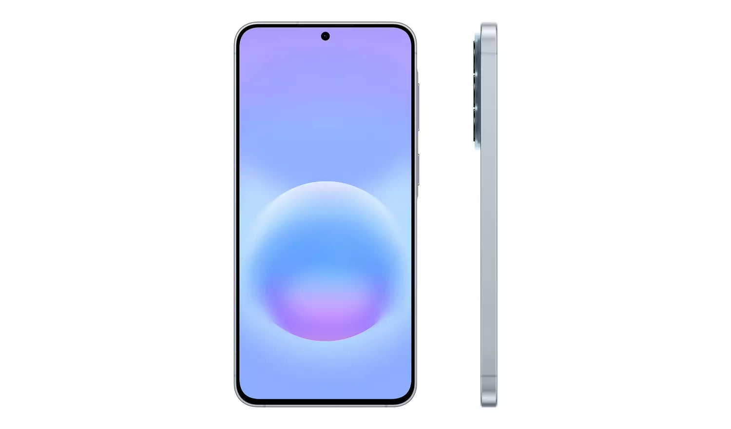 Galaxy A57 5G 256GB phone in Icyblue, front view with slim side profile