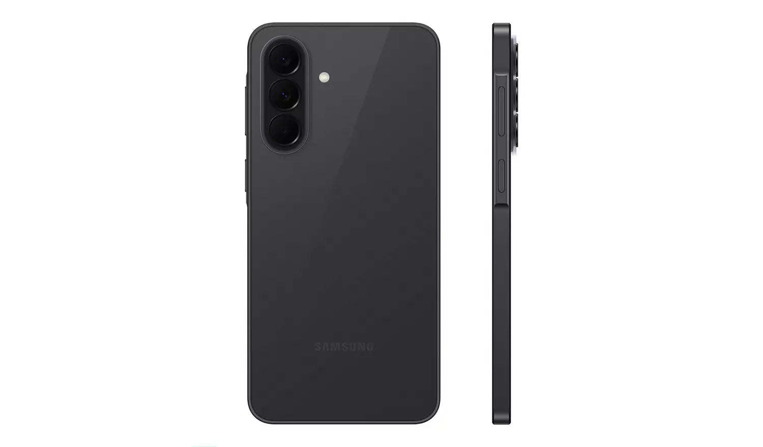 Smartphone Galaxy A37 5G color carbón: parte trasera y vista lateral