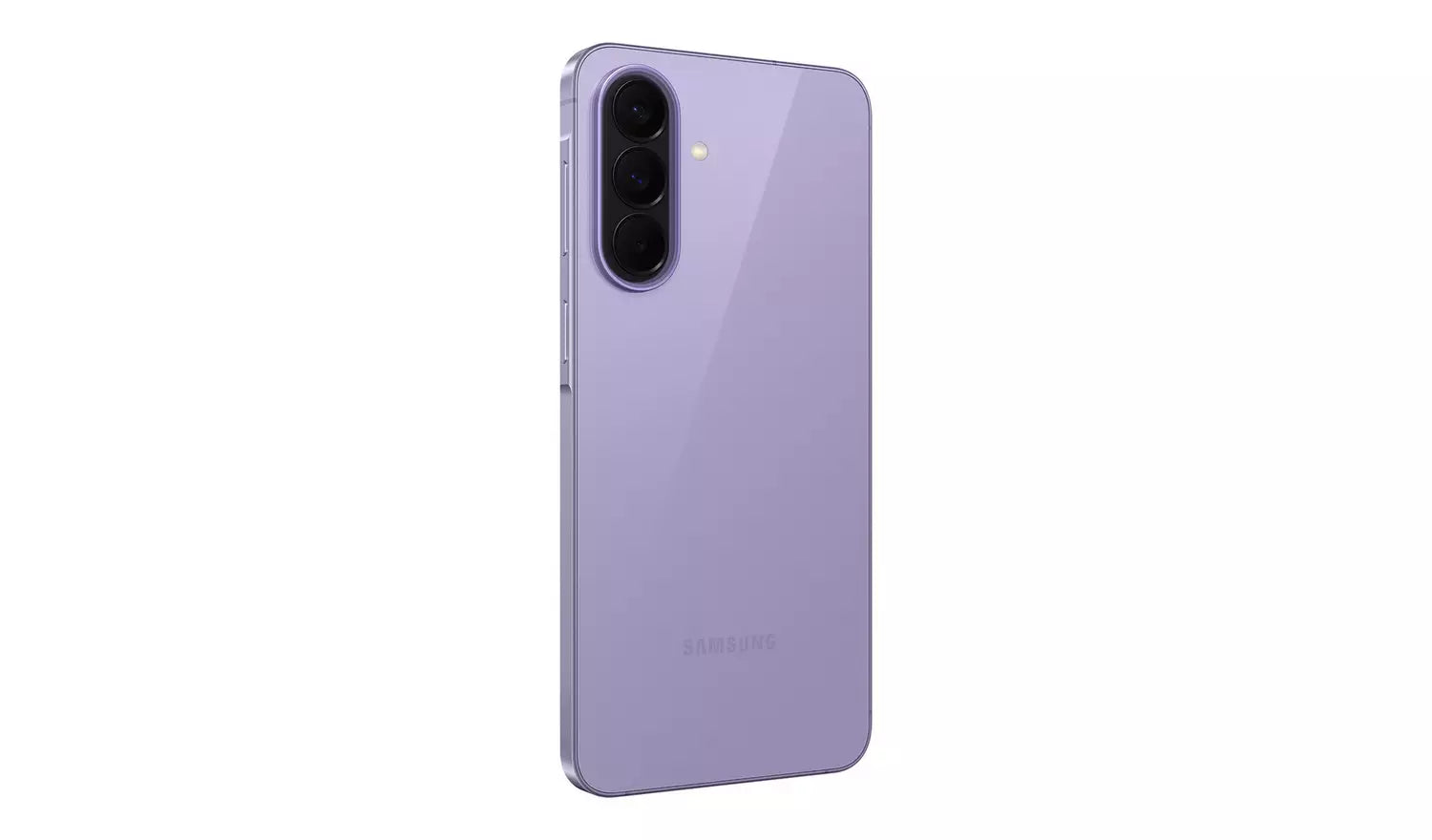 Galaxy A57 5G back and side, Lilac finish, camera at top-left