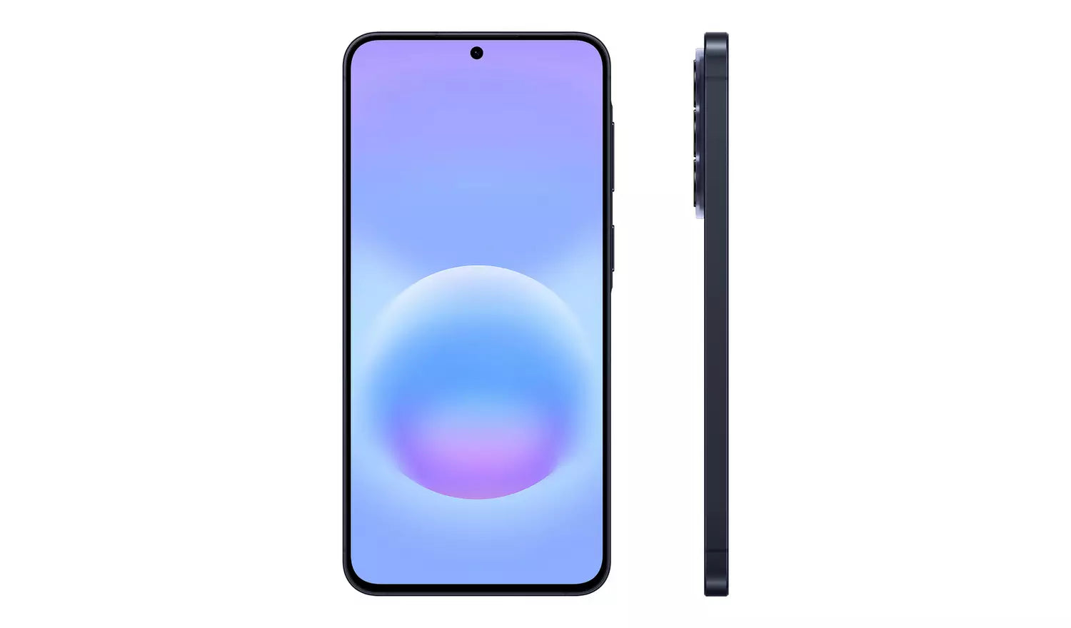 Galaxy A57 5G front and side, Icyblue color with water-drop notch