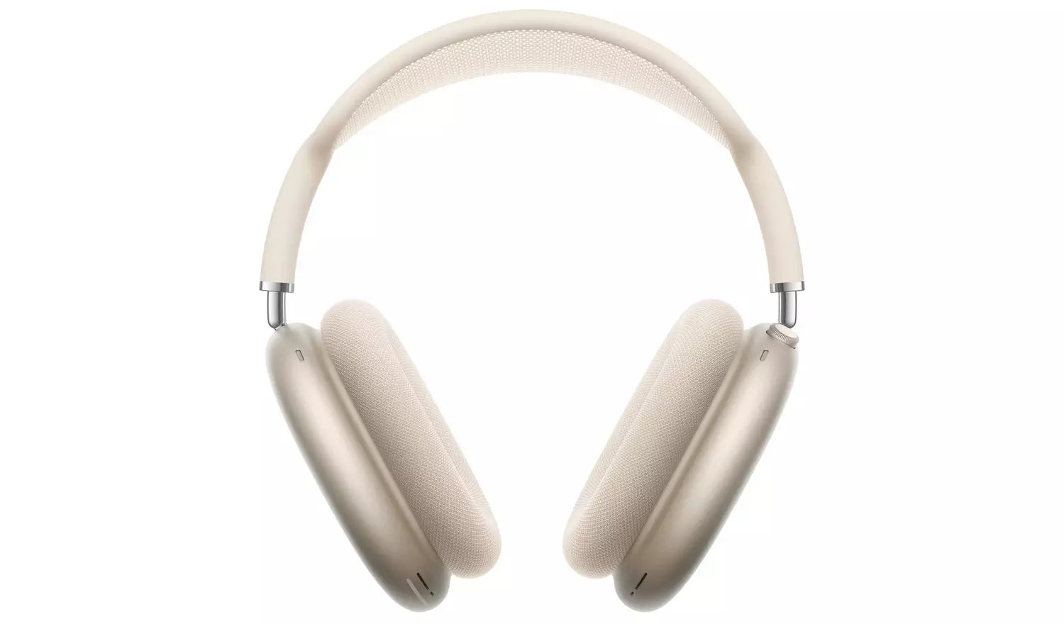 Wireless over-ear headphones with light-colored headband and cushioned ear pads