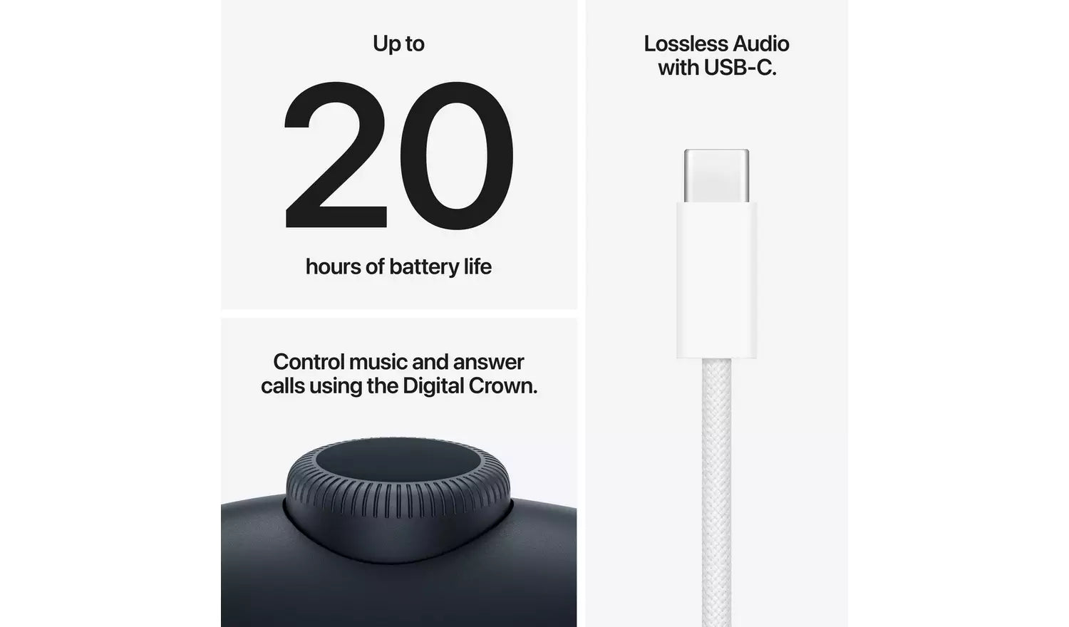 Headphones ear cushion and USB-C charging cable