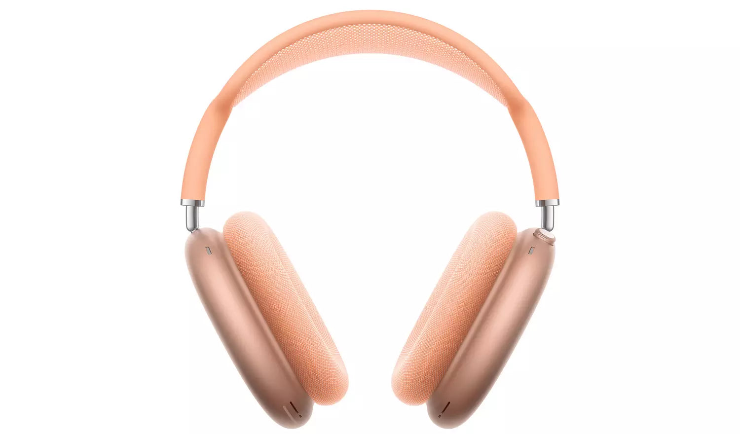 Wireless over-ear headphones with peach-toned ear cups and padded headband.