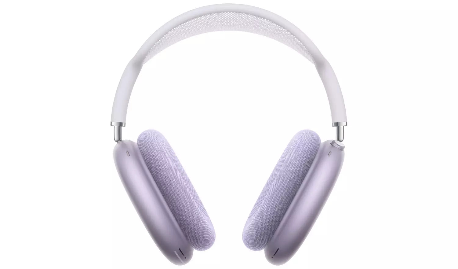 Wireless over-ear headphones front view, light purple ear cups and headband