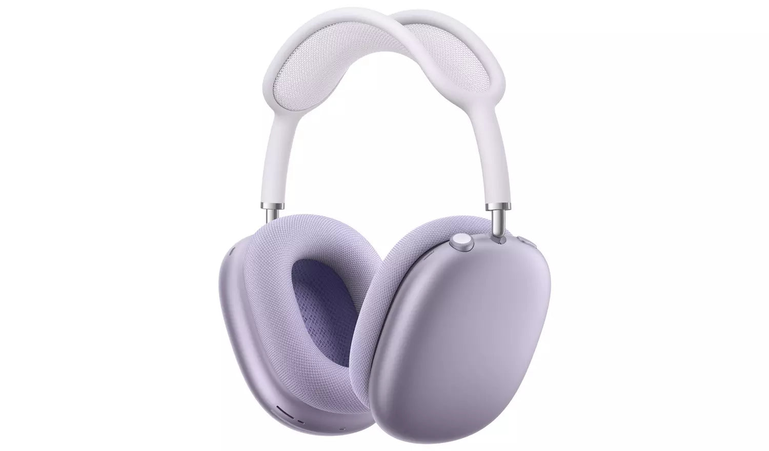 Wireless over-ear headphones front view, light purple ear cups and headband cushion