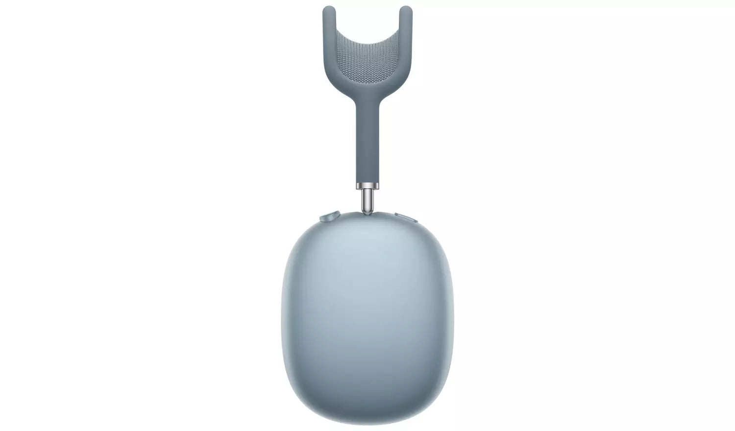 Light blue over-ear wireless headphones, earcup and headband detail