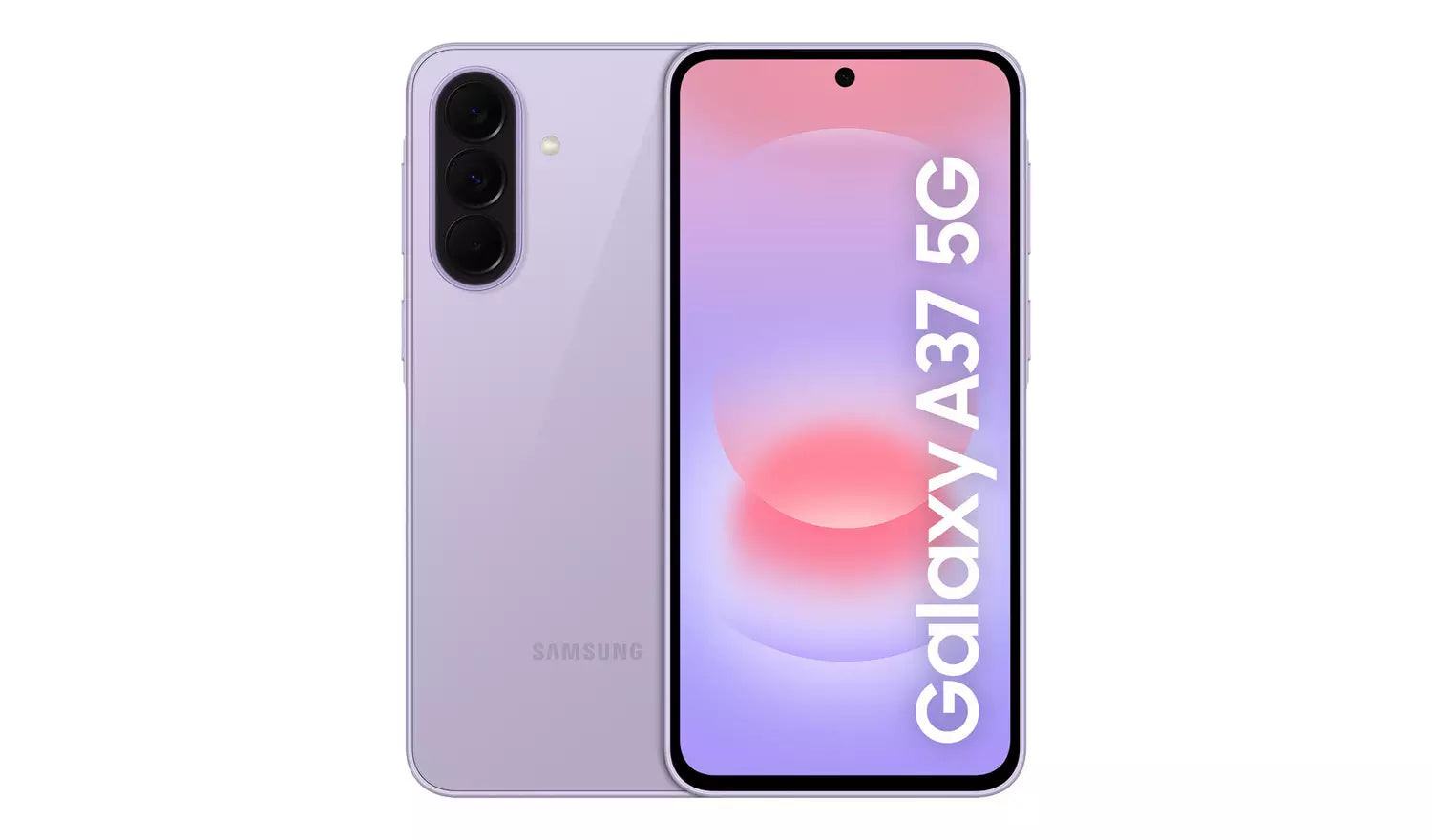 Galaxy A37 5G 128GB in Lavendel, Vorderseite mit 5G und „Galaxy A37“