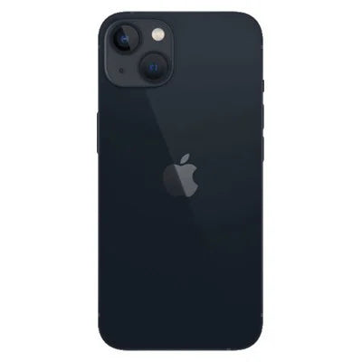 Midnight iPhone 13 smartphone, back view with dual cameras and Apple logo