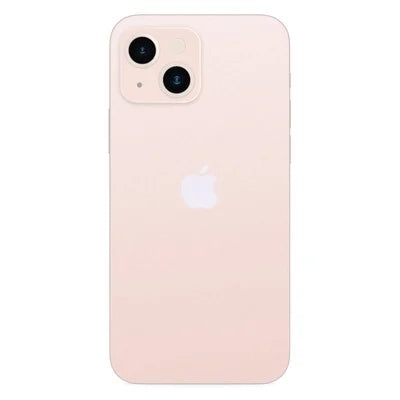 Unlocked iPhone 13 smartphone with light pink back and dual rear cameras