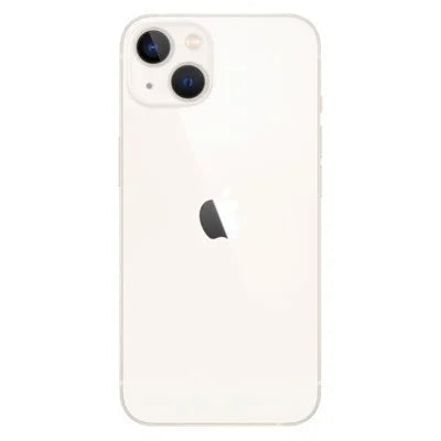 Unlocked iPhone 13 smartphone with white back and dual rear cameras