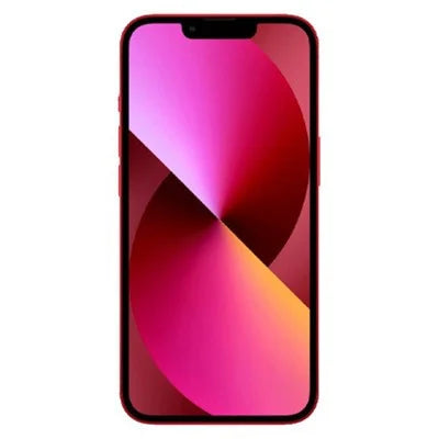 Pink iPhone 13 smartphone, front view with vivid magenta abstract screen